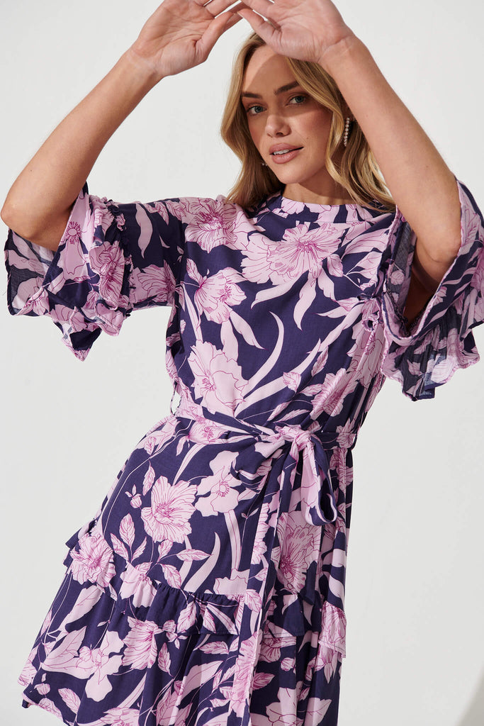 Cecile Dress In Purple Floral - detail