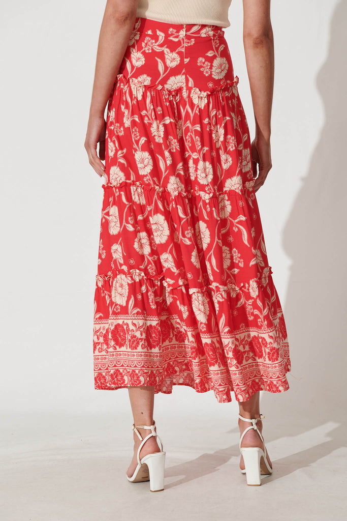 Imelda Maxi Skirt In Red With Cream Floral - back