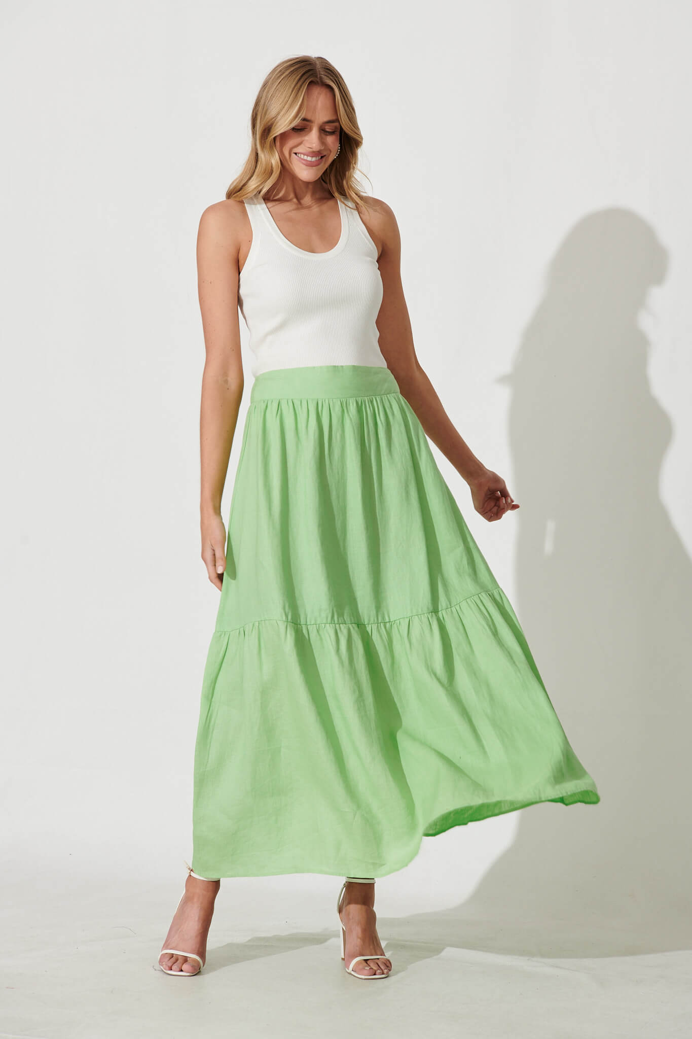 Maine Maxi Skirt In Green Linen - full length