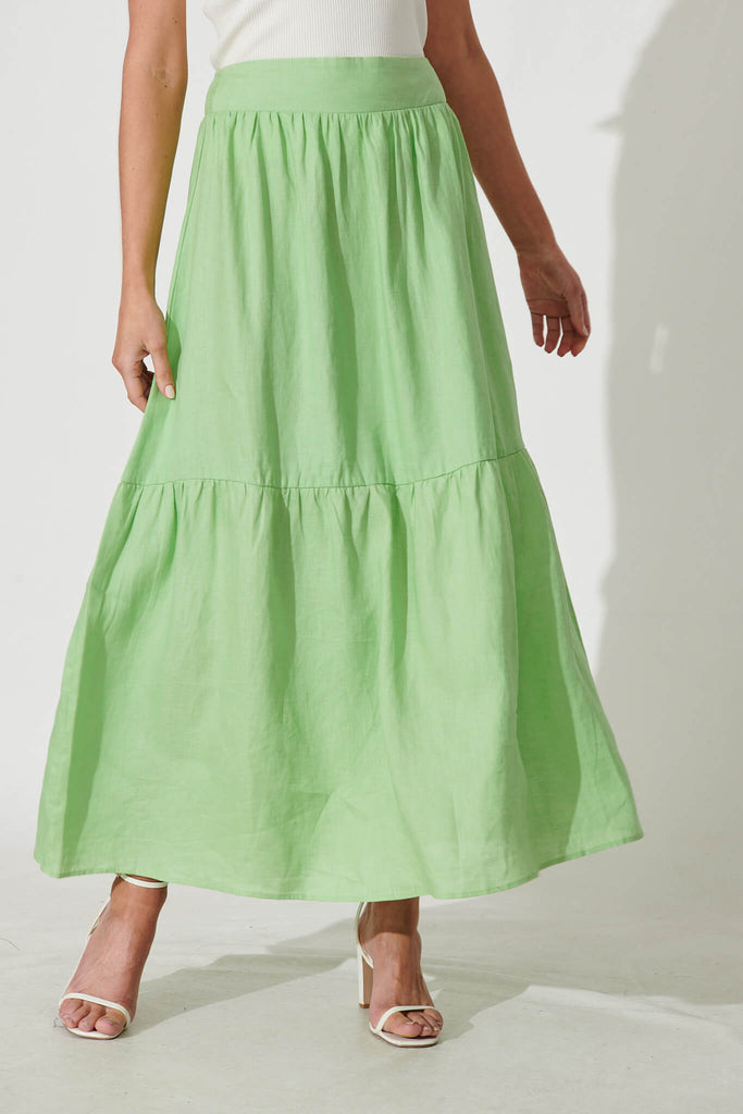 Maine Maxi Skirt In Green Linen - front