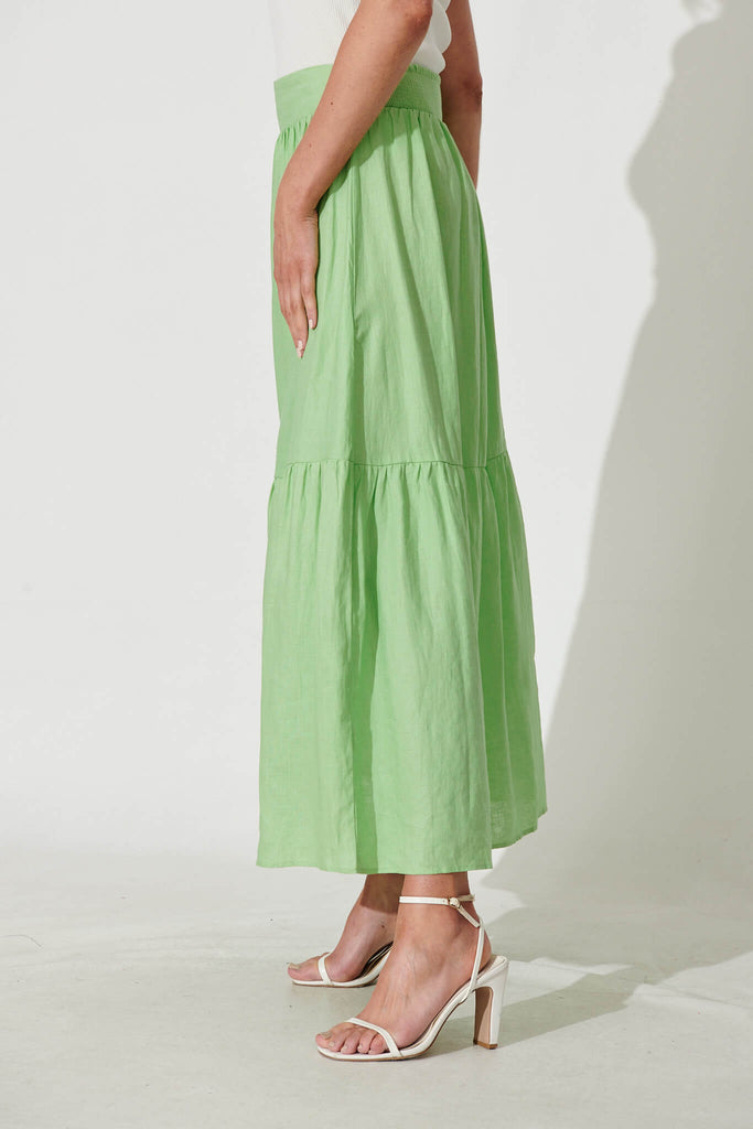 Maine Maxi Skirt In Green Linen - side