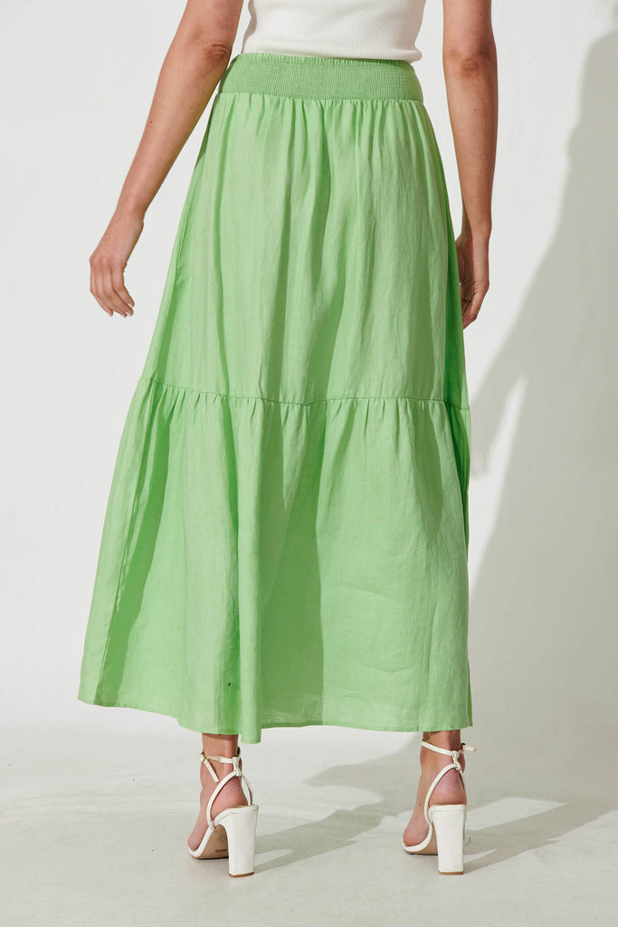 Maine Maxi Skirt In Green Linen - back