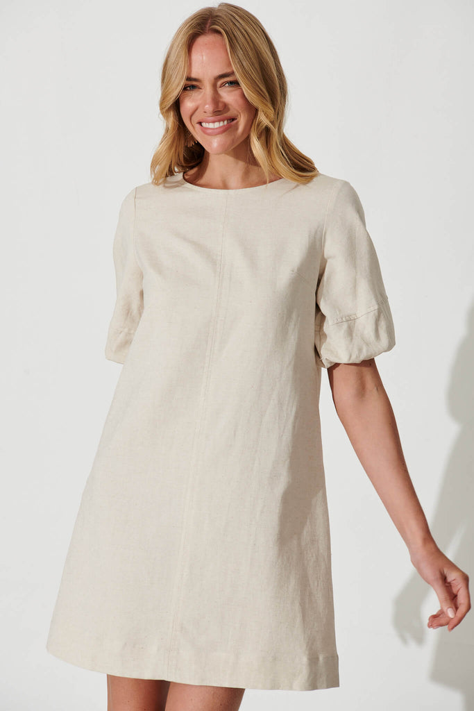 Kyoto Dress In Oatmeal Cotton Linen - front