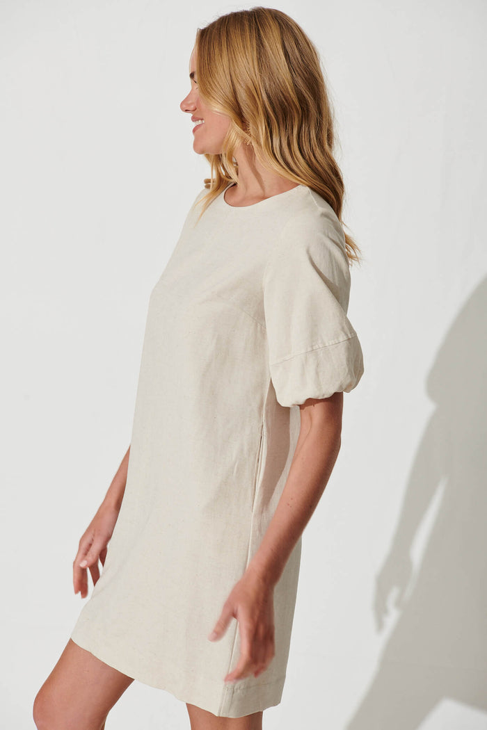 Kyoto Dress In Oatmeal Cotton Linen - side