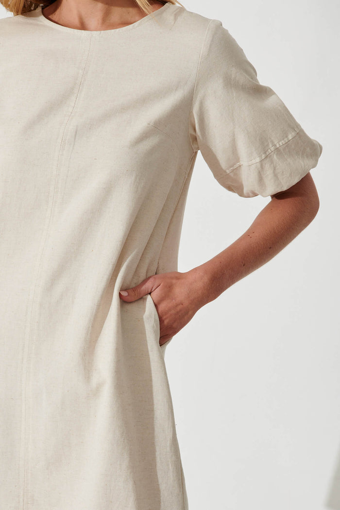 Kyoto Dress In Oatmeal Cotton Linen - detail
