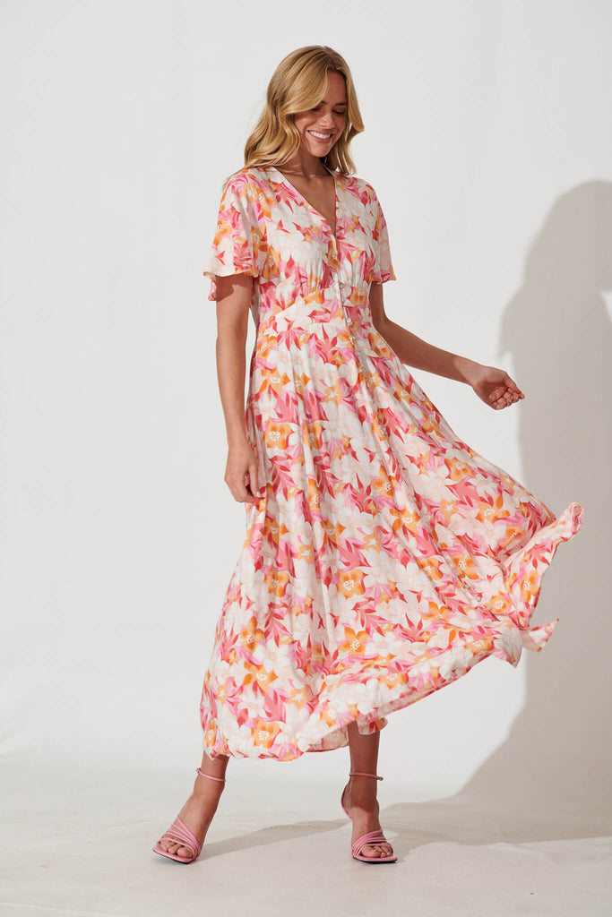 Paulette Maxi Dress In Pink And Orange Floral - full length