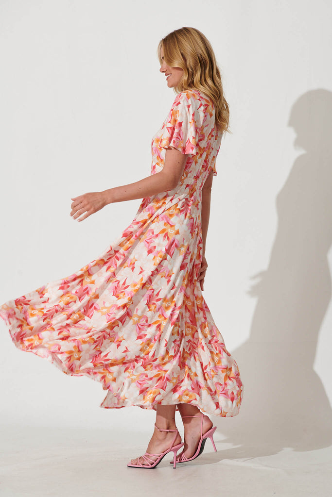 Paulette Maxi Dress In Pink And Orange Floral - side
