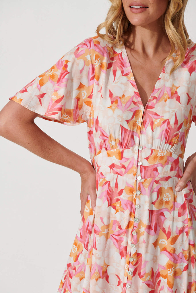 Paulette Maxi Dress In Pink And Orange Floral - detail