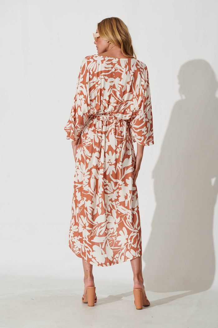 Francis Maxi Dress In Brown With Cream Floral Print - back