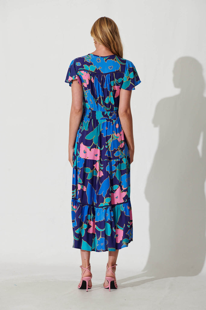 Sheila Maxi Dress In Blue Flower Print - back