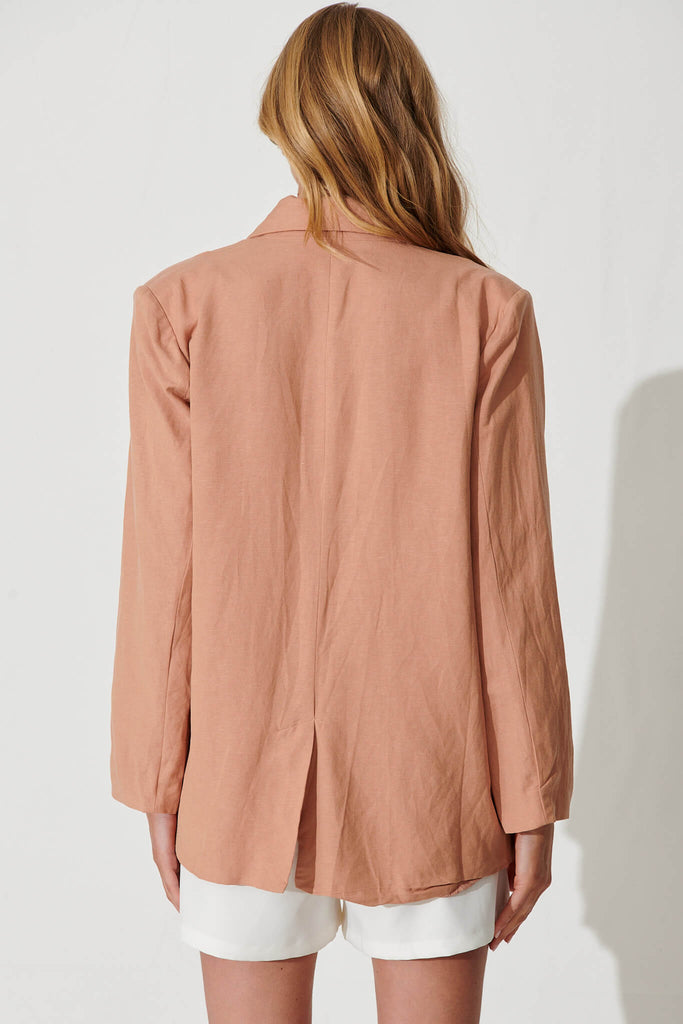 Pevita Blazer In Pale Orange Cotton Linen - back