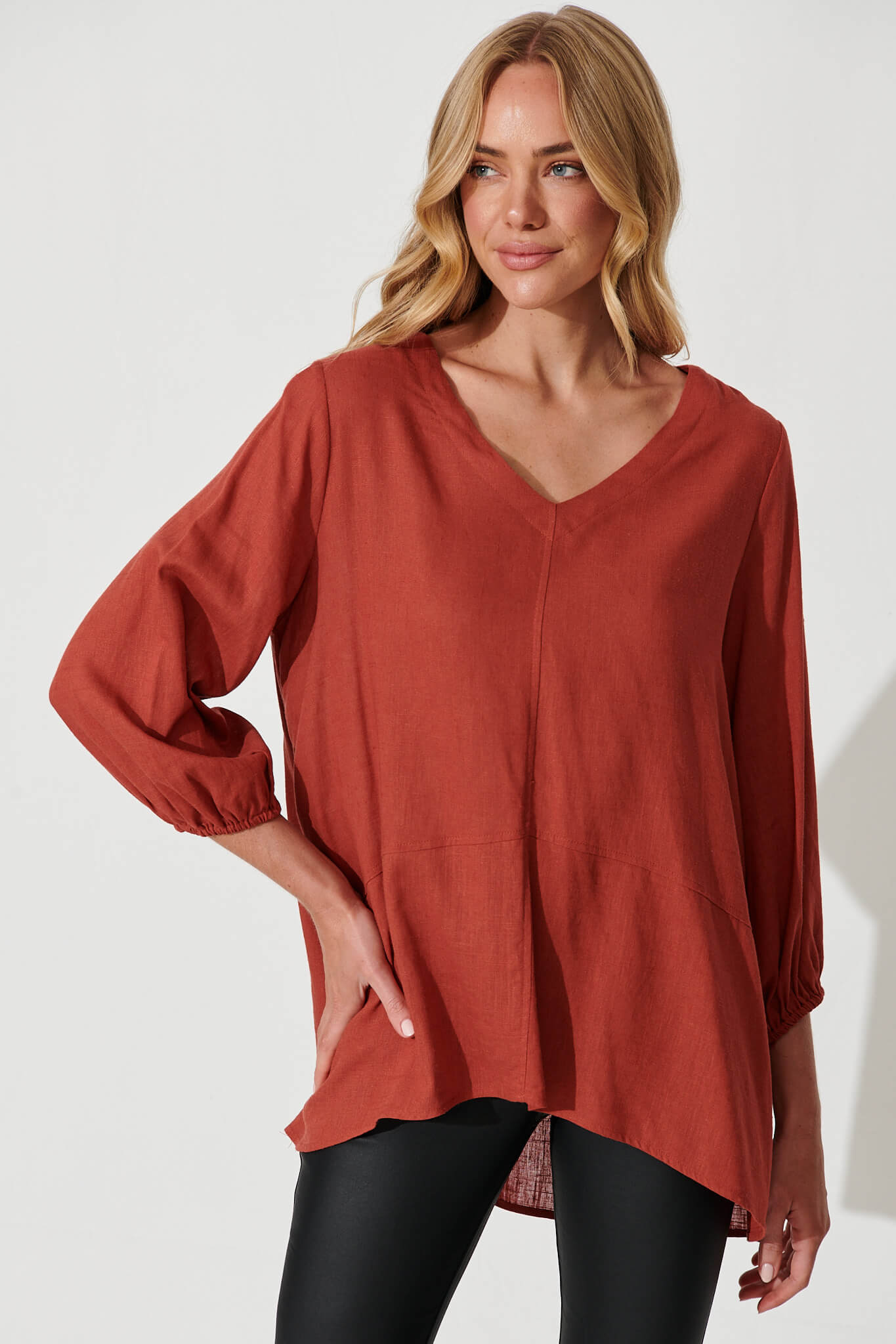 Tinsley Top In Brown Linen Blend - front