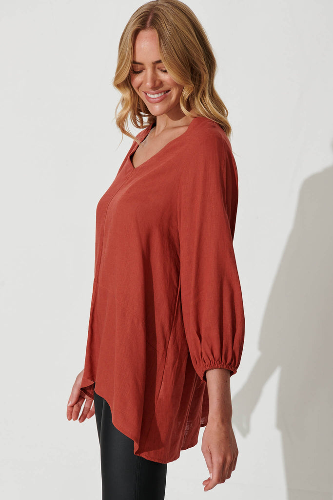 Tinsley Top In Brown Linen Blend - side