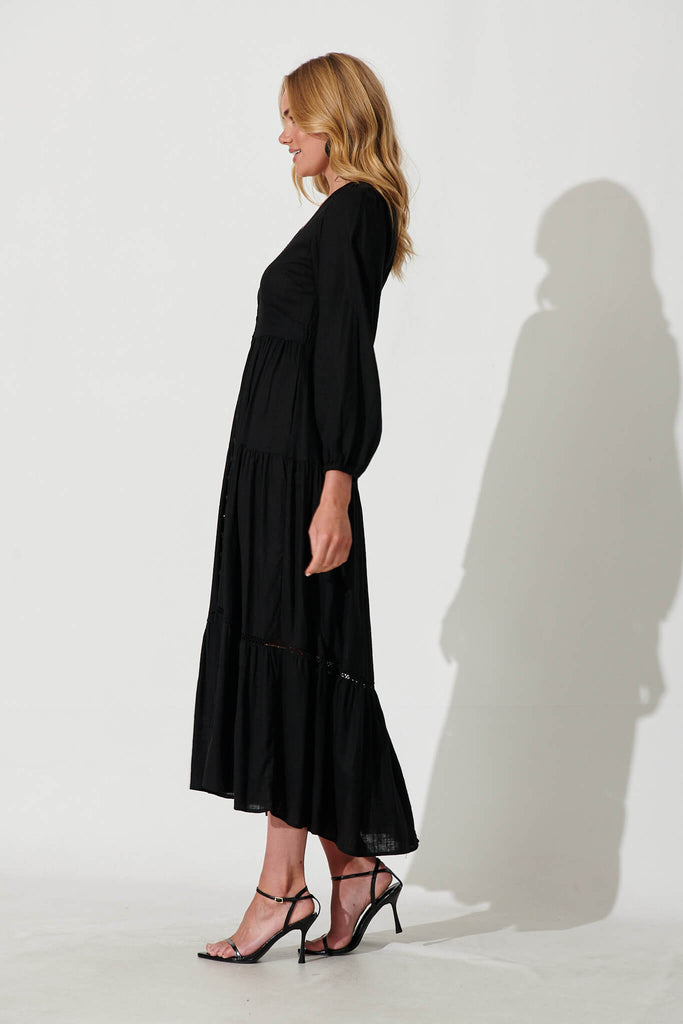 Galaxy Maxi Dress In Black Linen Blend - side