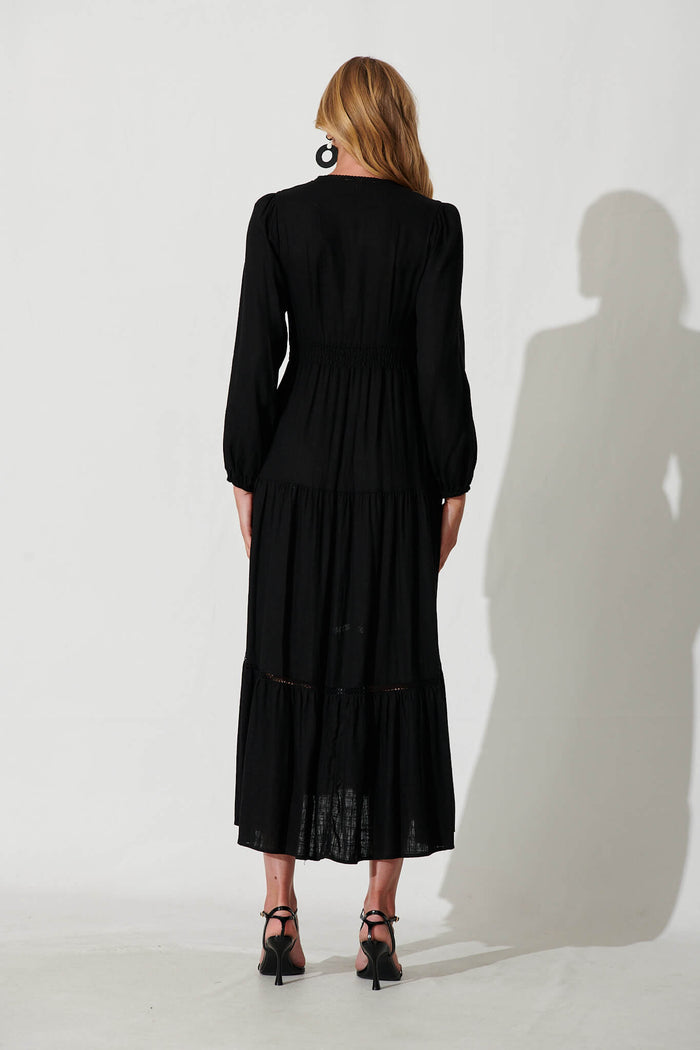 Galaxy Maxi Dress In Black Linen Blend - back