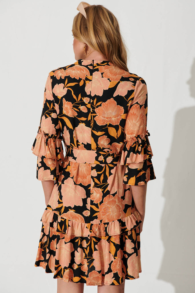 Cecile Dress In Black With Rust Floral - back