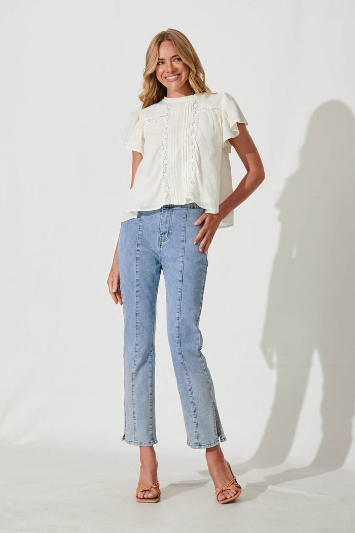 Edwina Top In White Cotton - full length