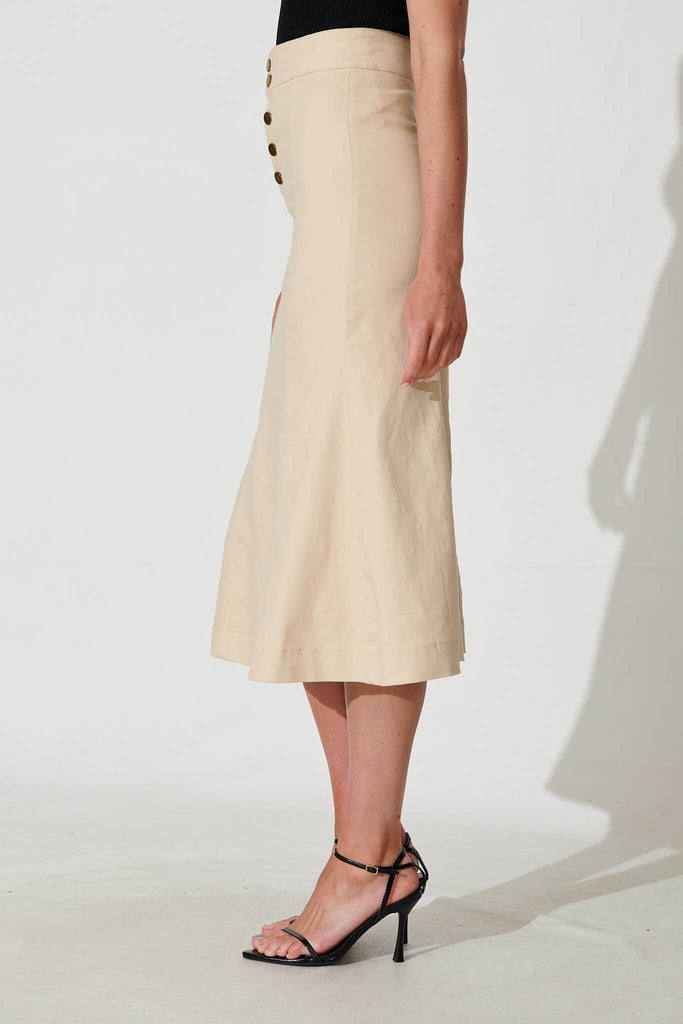 Eclaire Midi Denim Skirt In Sand - side