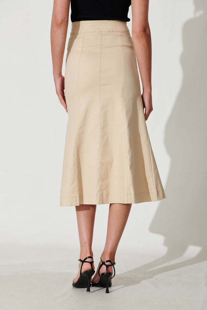 Eclaire Midi Denim Skirt In Sand - back