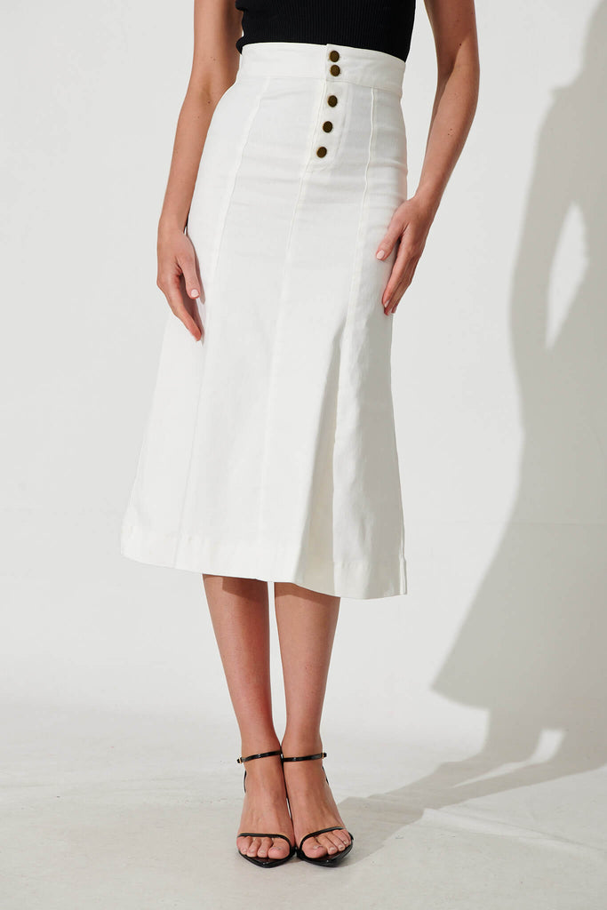 Eclaire Midi Denim Skirt In White - front