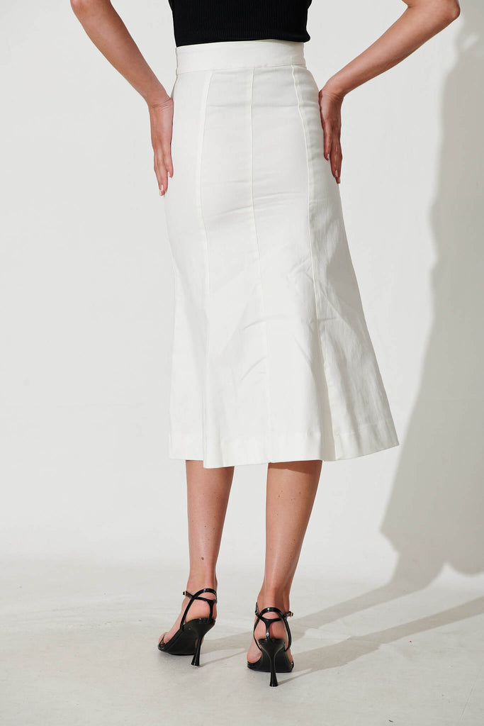 Eclaire Midi Denim Skirt In White - back