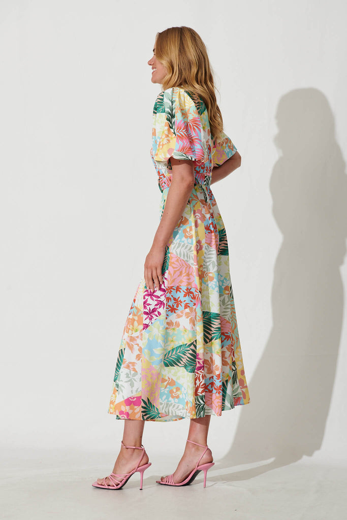 Felice Maxi Dress In Bright Leaf Patchwork Print - side