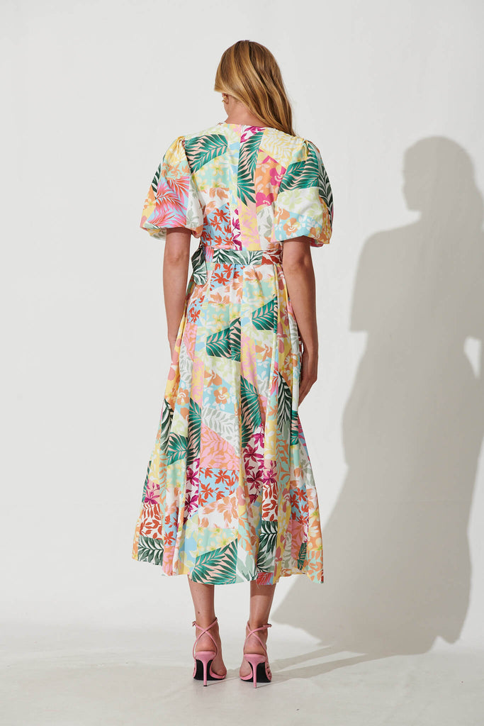 Felice Maxi Dress In Bright Leaf Patchwork Print - back