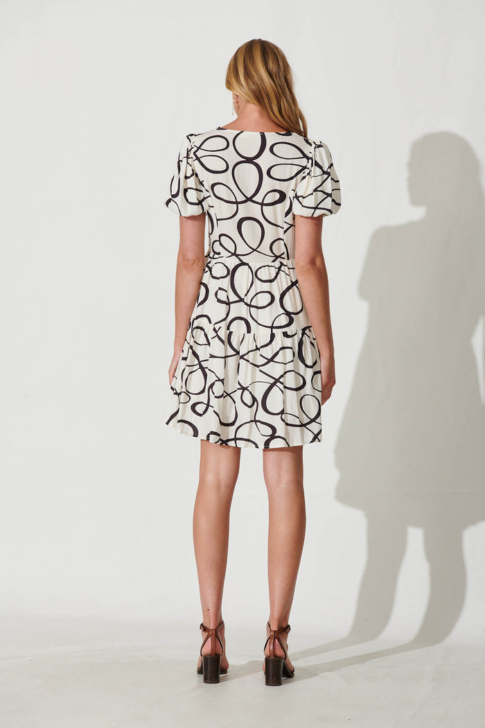 Glenmore Dress In Cream With Black Swirl Print - back
