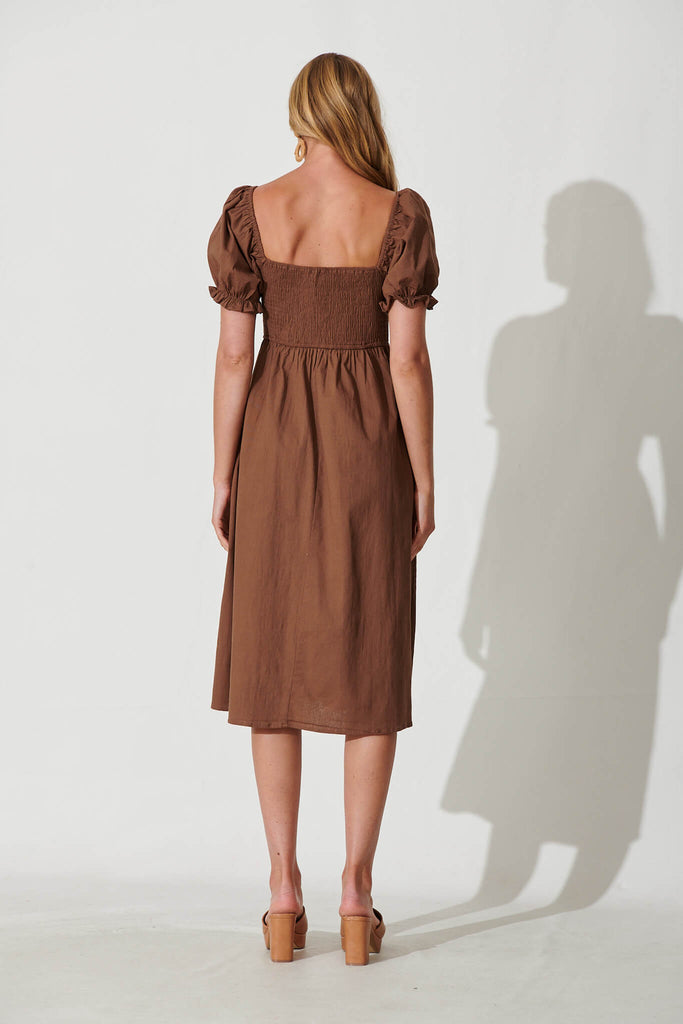 Carter Midi Dress In Chocolate Linen Cotton Blend - back