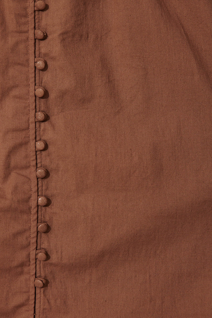 Carter Midi Dress In Chocolate Linen Cotton Blend - fabric