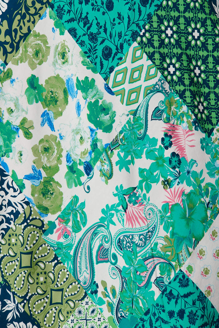 Two Of Us Midi Dress In Multi Green Patchwork - fabric