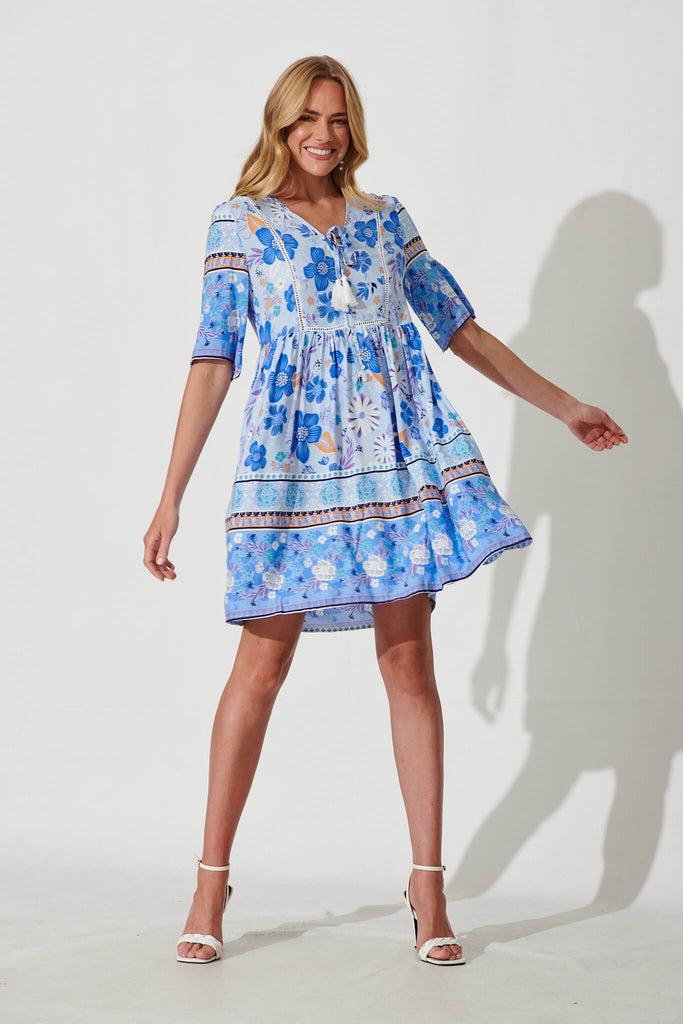 Shake It Out Dress In Blue Floral Print - full length