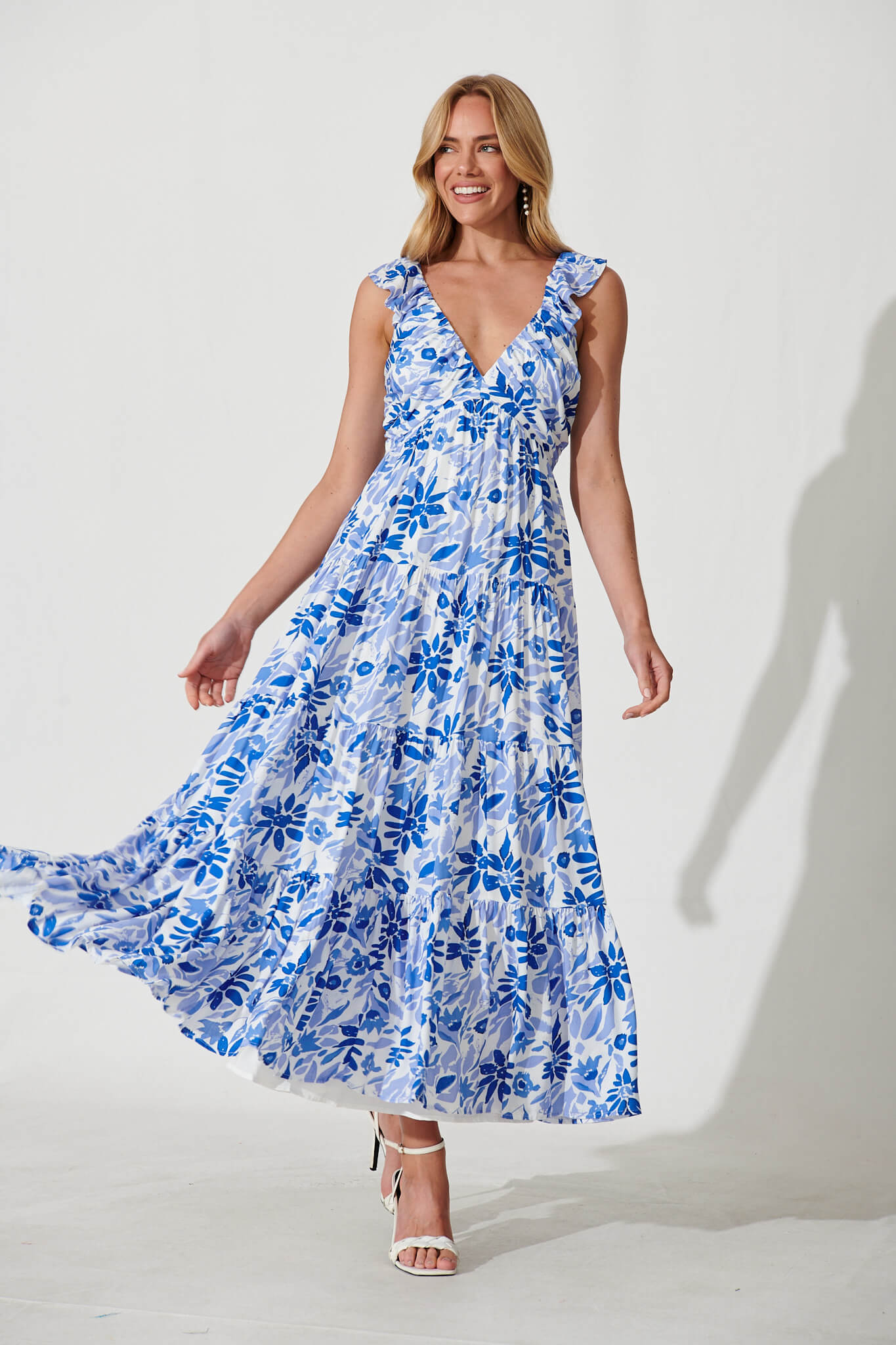 Monroe Maxi Sundress In Blue Floral St Frock