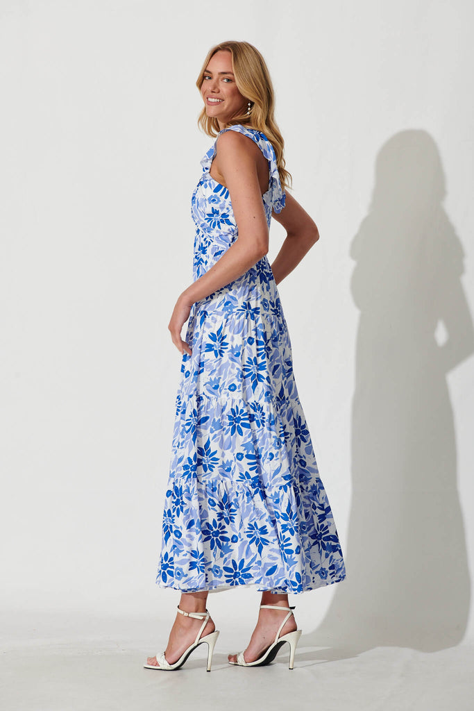 Monroe Maxi Sundress In Blue Floral - side