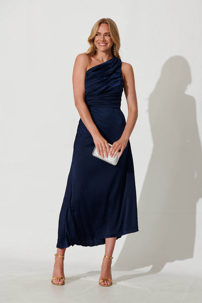 Toulon One Shoulder Maxi Dress In Navy - Toulon One Shoulder Maxi Dress In Navy -