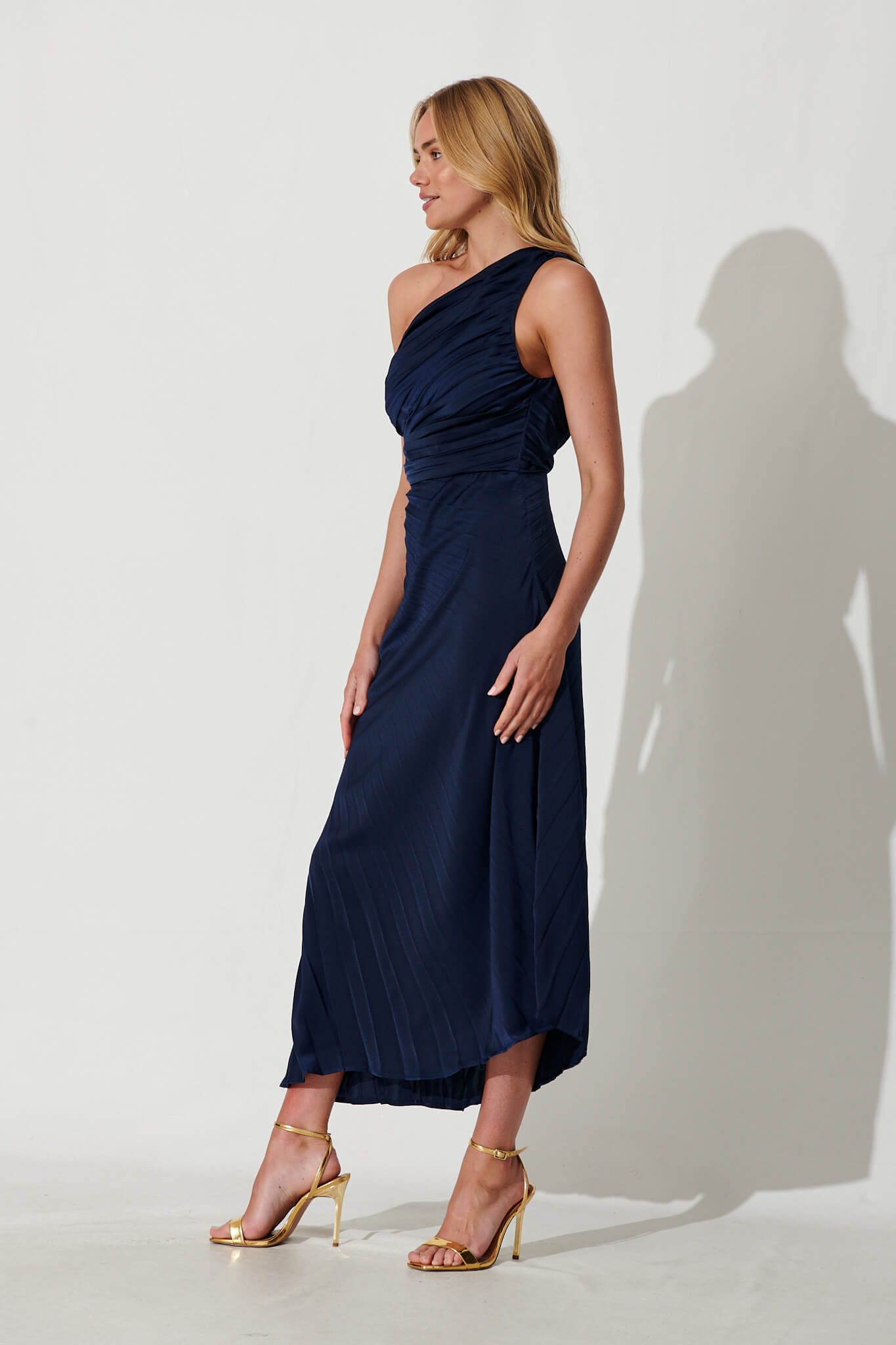 Toulon One Shoulder Maxi Dress In Navy St Frock