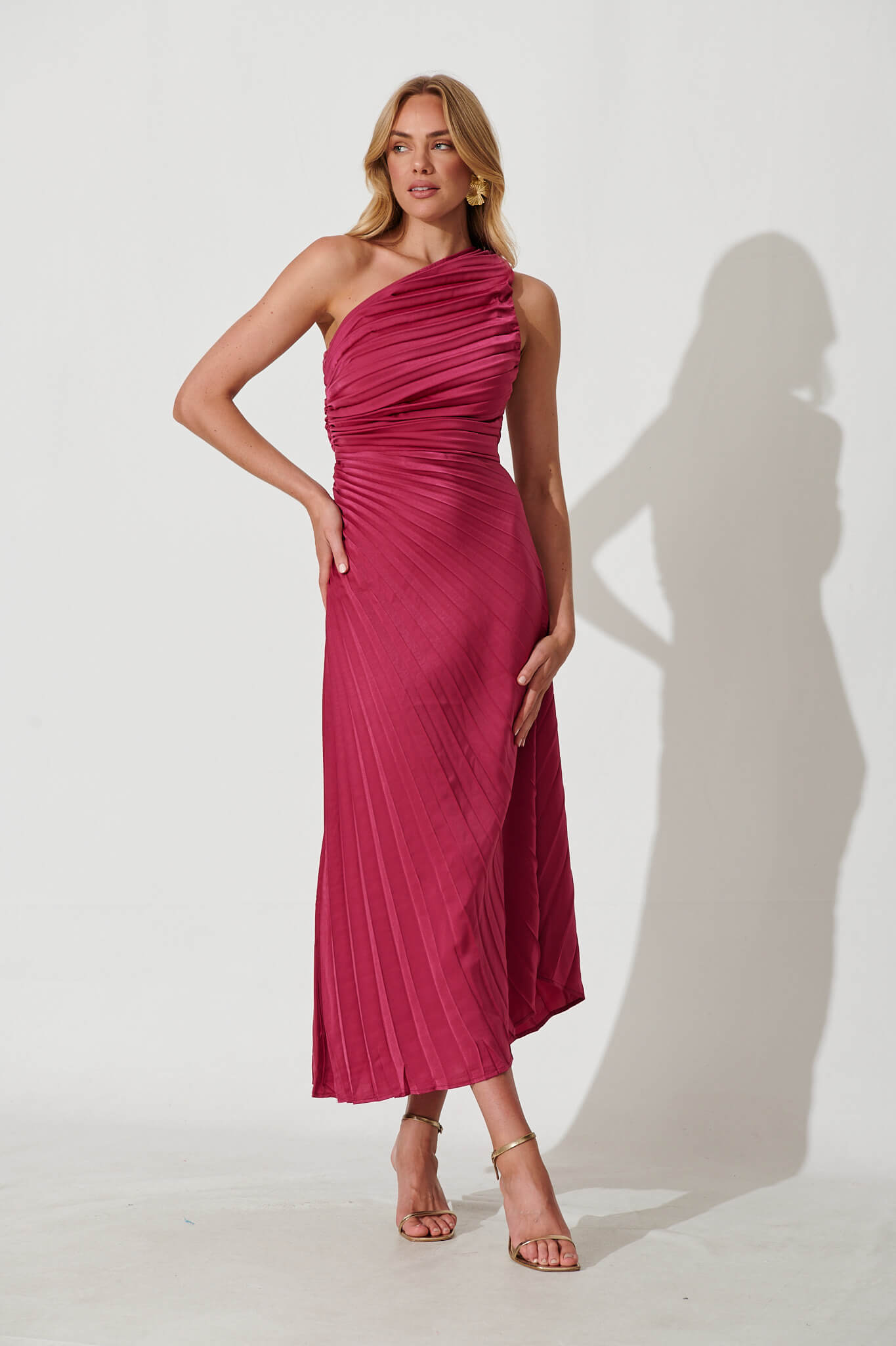 Toulon One Shoulder Maxi Dress In Magenta - full length