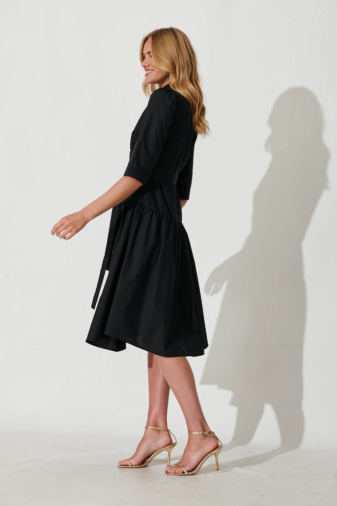 Marie Midi Shirt Dress In Black Cotton Blend - side