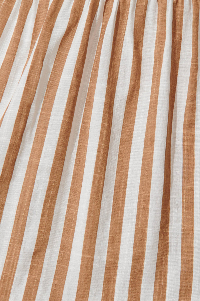 Julius Smock Dress In Tan With White Stripe Cotton Linen Blend - fabric