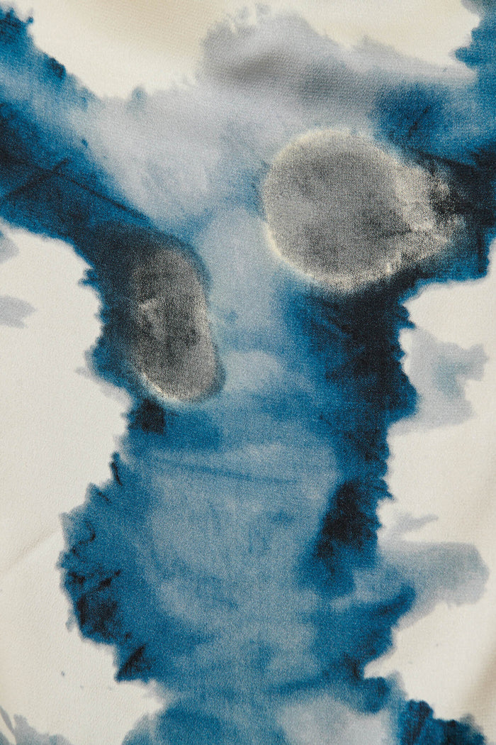 Wonderful World Maxi Dress In Cream With Navy Watercolour Satin - fabric