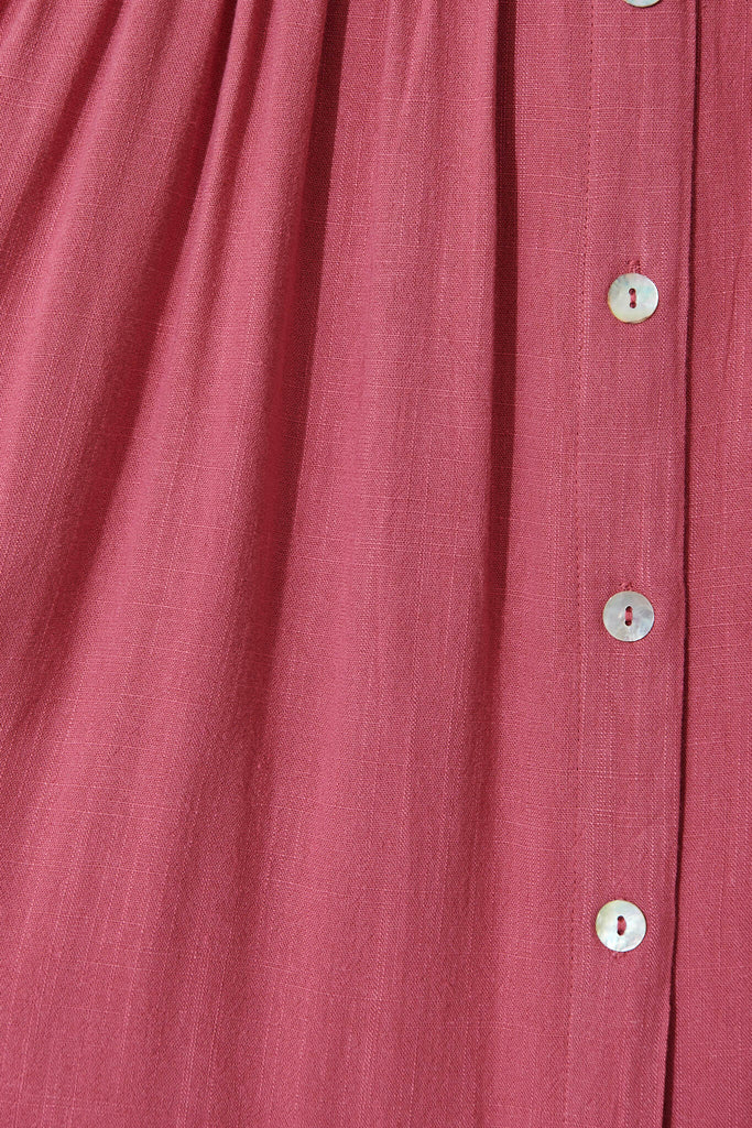 Horizon Smock Dress In Deep Rose Linen Blend - fabric