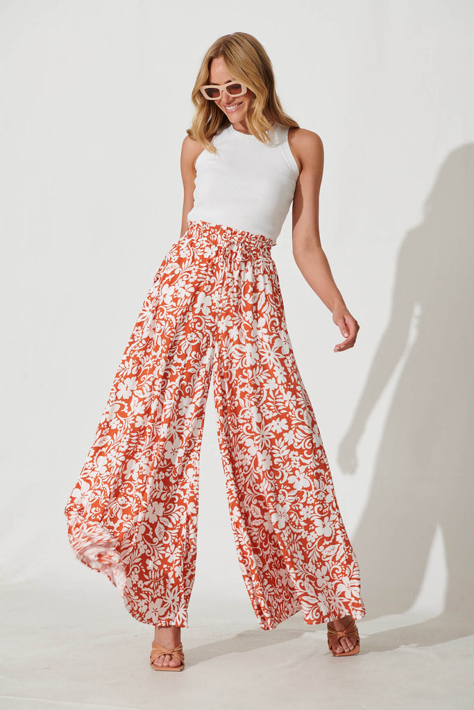 Mariah Pant In Rust With White Floral - full length