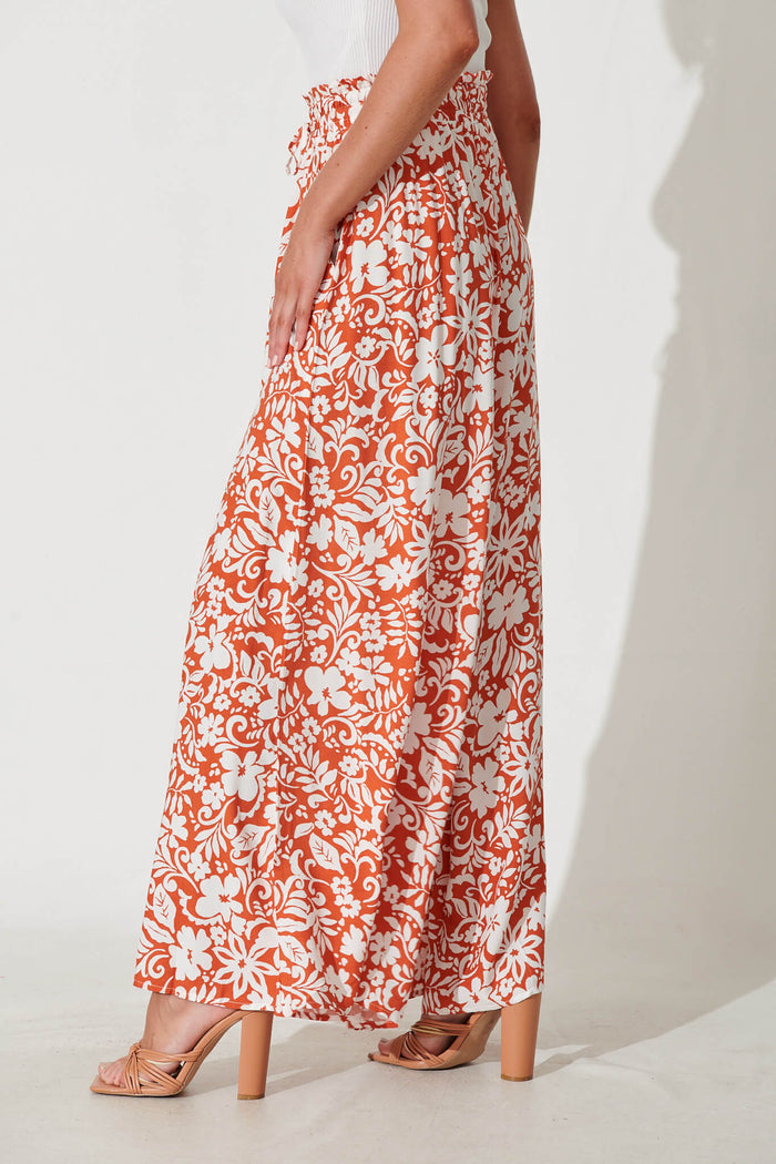 Mariah Pant In Rust With White Floral - side