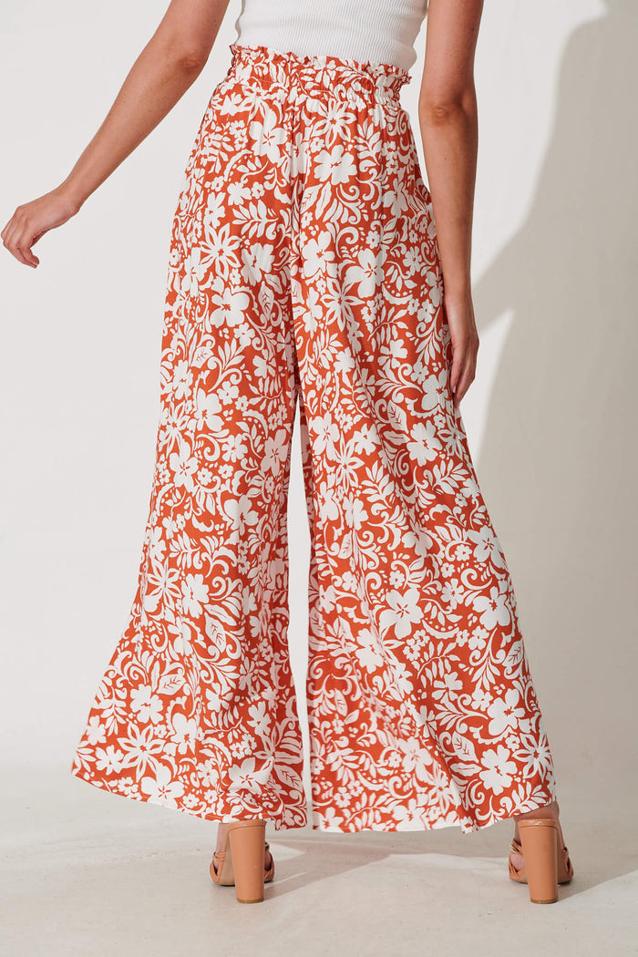 Mariah Pant In Rust With White Floral - back