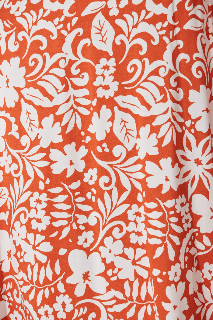 Mariah Pant In Rust With White Floral - fabric