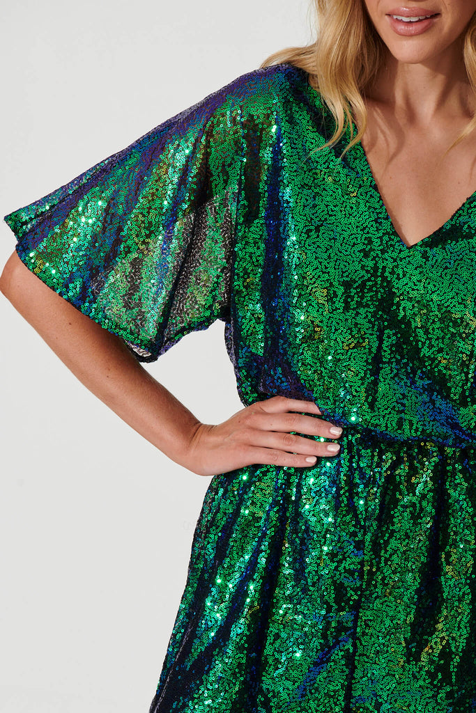 Fearless Playsuit In Green Sequin - detail