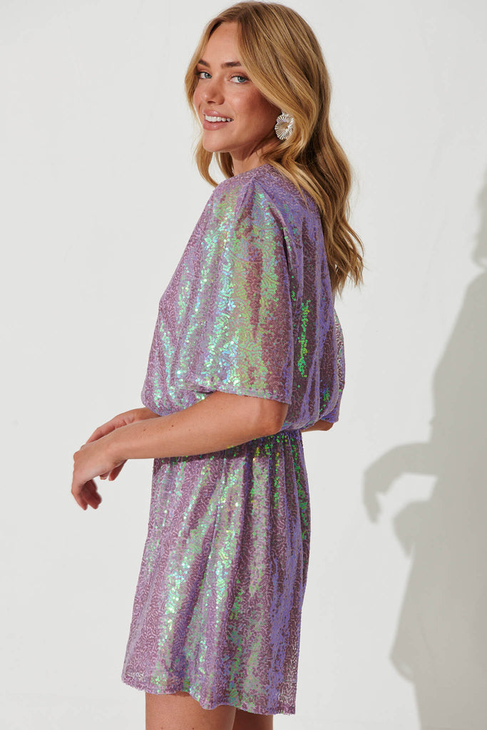 Fearless Playsuit In Iridescent Lilac Sequin - side