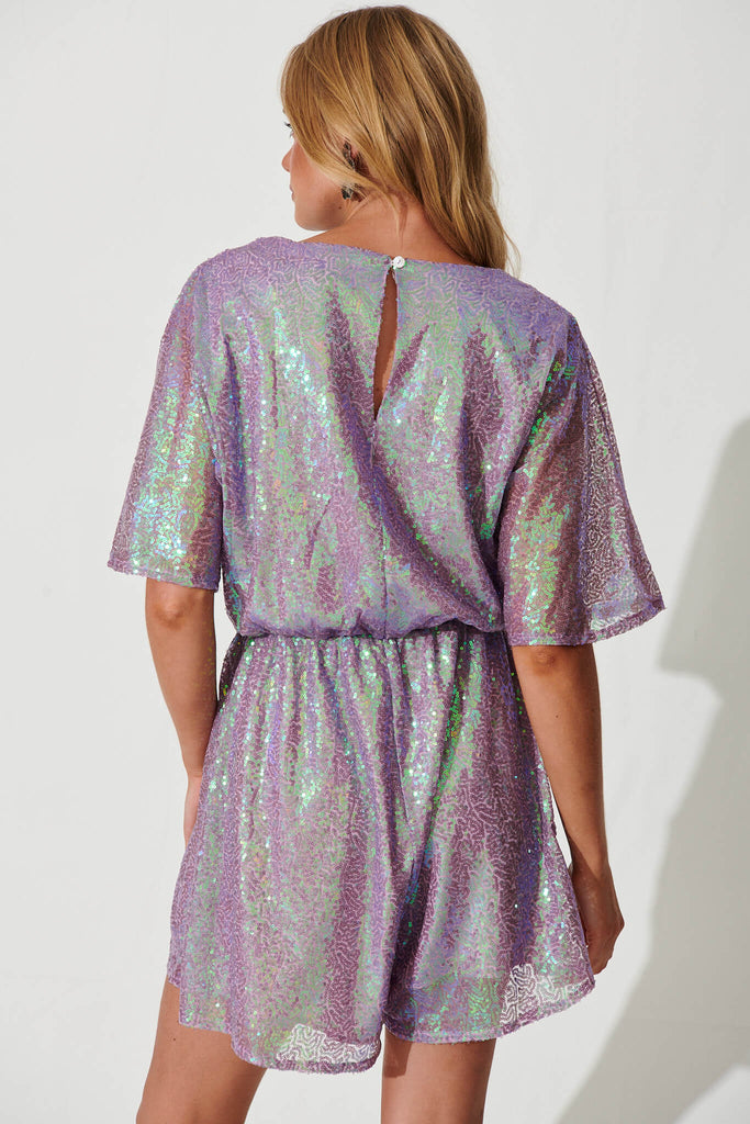 Fearless Playsuit In Iridescent Lilac Sequin - back