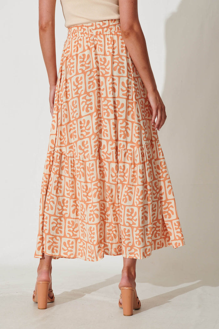 Bilboa Maxi Skirt In Tan With Cream Print - back
