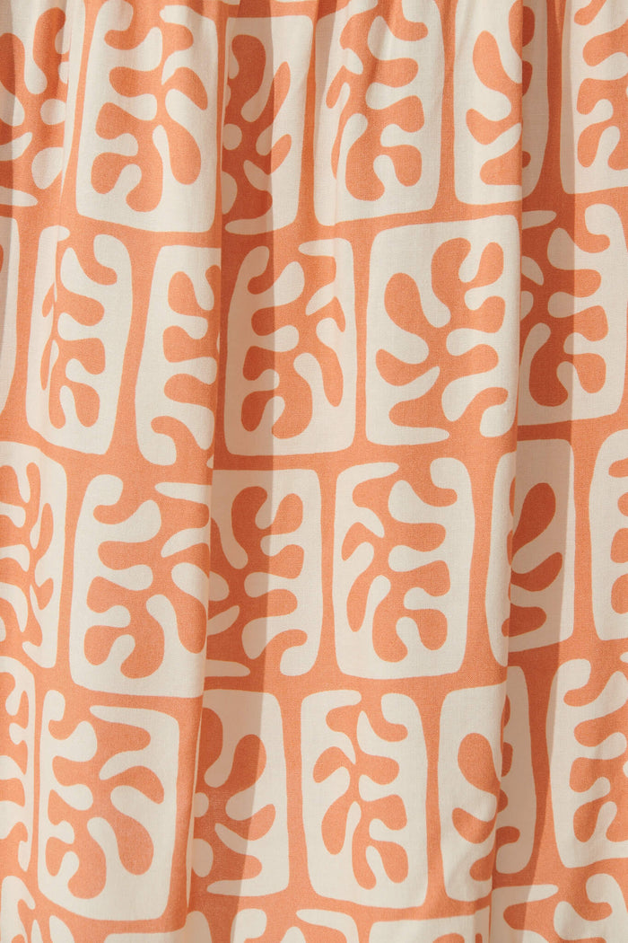 Bilboa Maxi Skirt In Tan With Cream Print - fabric